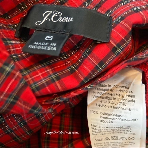 J.Crew red plaid jeweled button popover shirt @shop@iamwarrior - Picture 11 of 12
